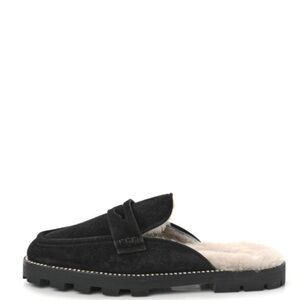 JIMMY CHOO Suede Shearling Ronnie Flat Mules 37 Slip-On Loafers with Fur Lining